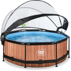 EXIT TOYS EXIT Frame Pool ø244x76cm (12v Cartridge Filterpomp) - Houten Look & Zonneda