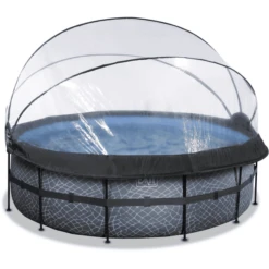 EXIT TOYS EXIT Frame Pool ø427x122cm (12v Sand Filter) - Grijs + Zonnedak + Warmtepomp