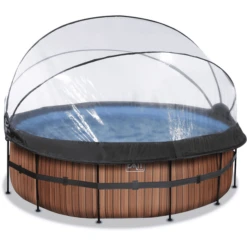 EXIT TOYS EXIT Frame Pool ø427x122cm (12v Sand Filter) - Houtoptiek + Zonnedak + Warmtepom