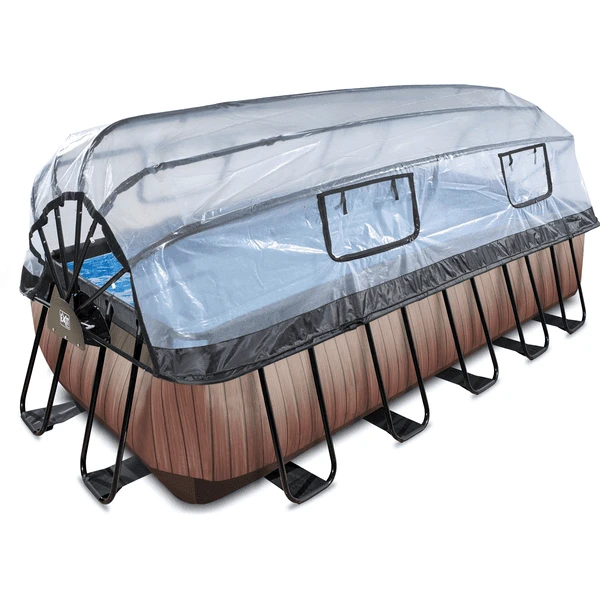 EXIT TOYS EXIT Wood Pool 540x250x122cm Met Afdekking En Sand Filter En Warmtepomp, Bruin