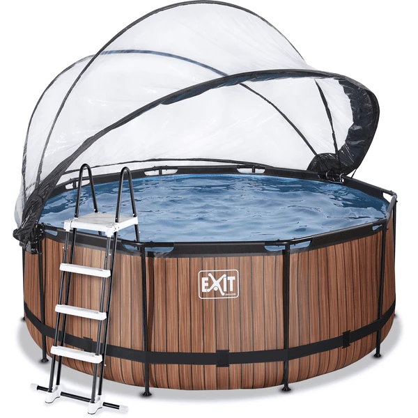 EXIT TOYS EXIT Wood Pool ø360x122cm Met Afdekking, Sand Filter- En Warmtepomp, Bruin